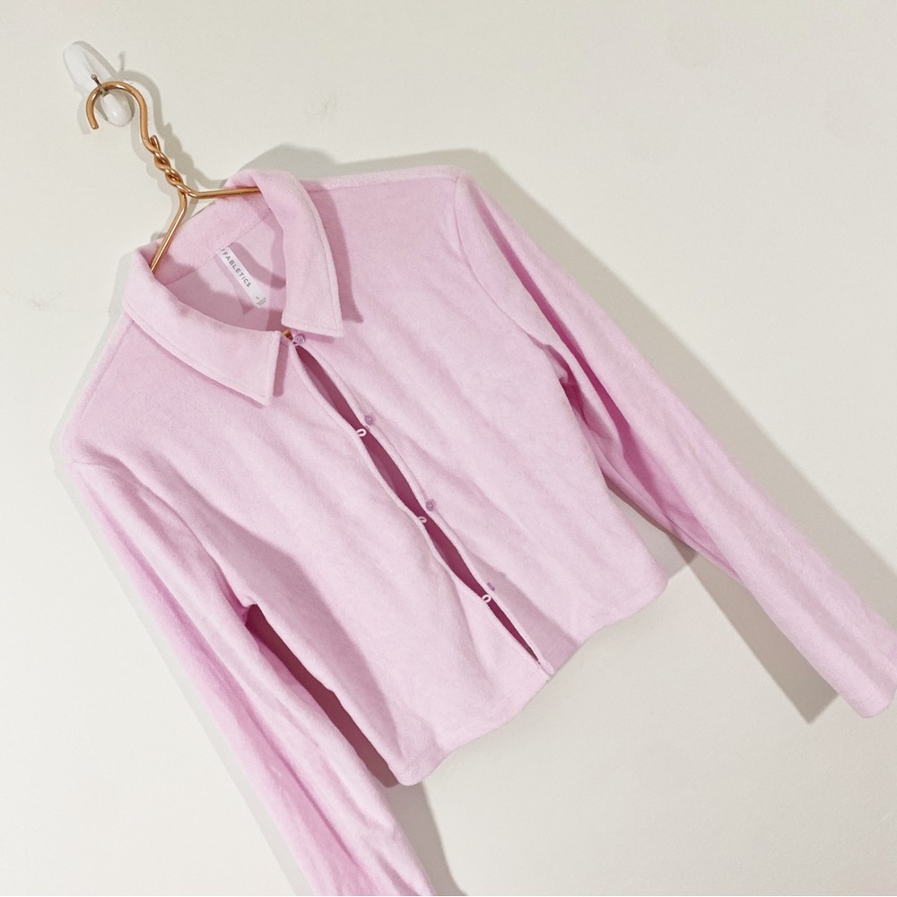 Fabletics Large Terry Cloth Button Down Collared … - image 4